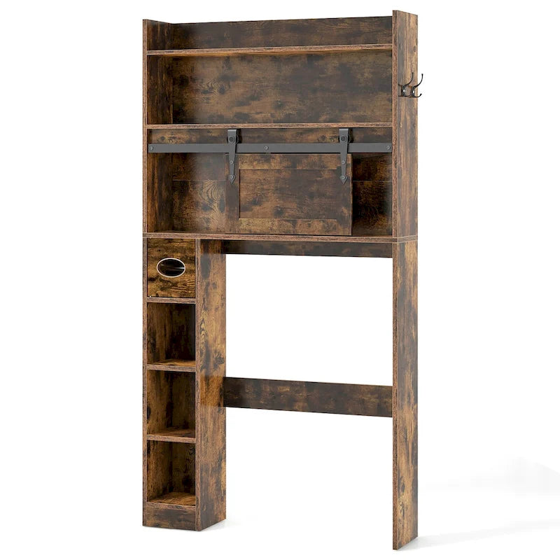 Armoire de rangement Gymax à installer au-dessus des toilettes avec porte coulissante de style grange, réglable