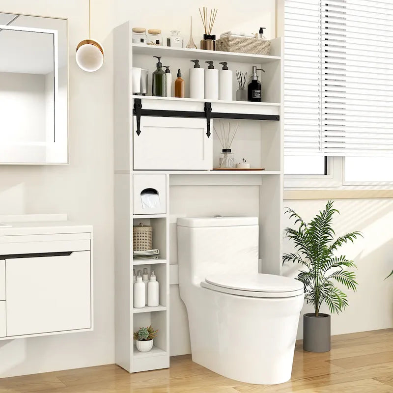 Armoire de rangement Gymax à installer au-dessus des toilettes avec porte coulissante de style grange, réglable