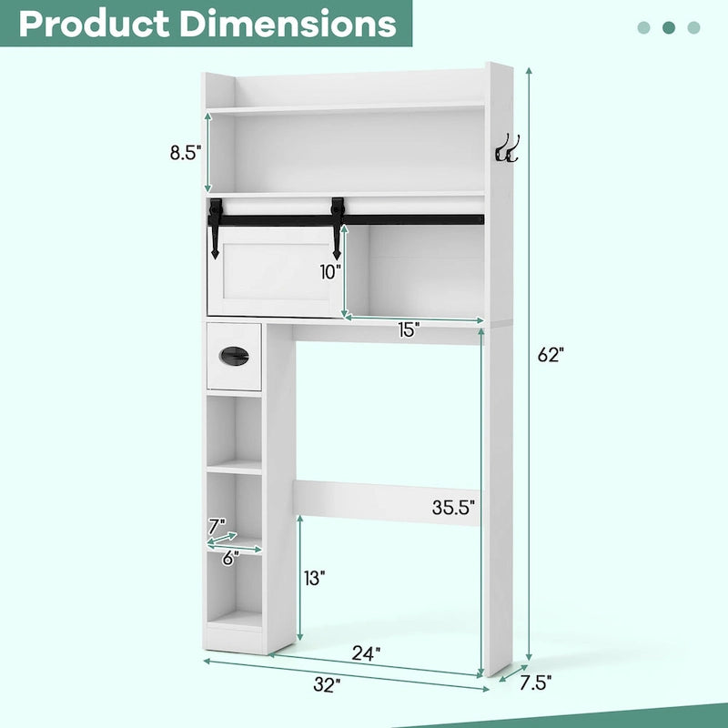 Armoire de rangement Gymax à installer au-dessus des toilettes avec porte coulissante de style grange, réglable