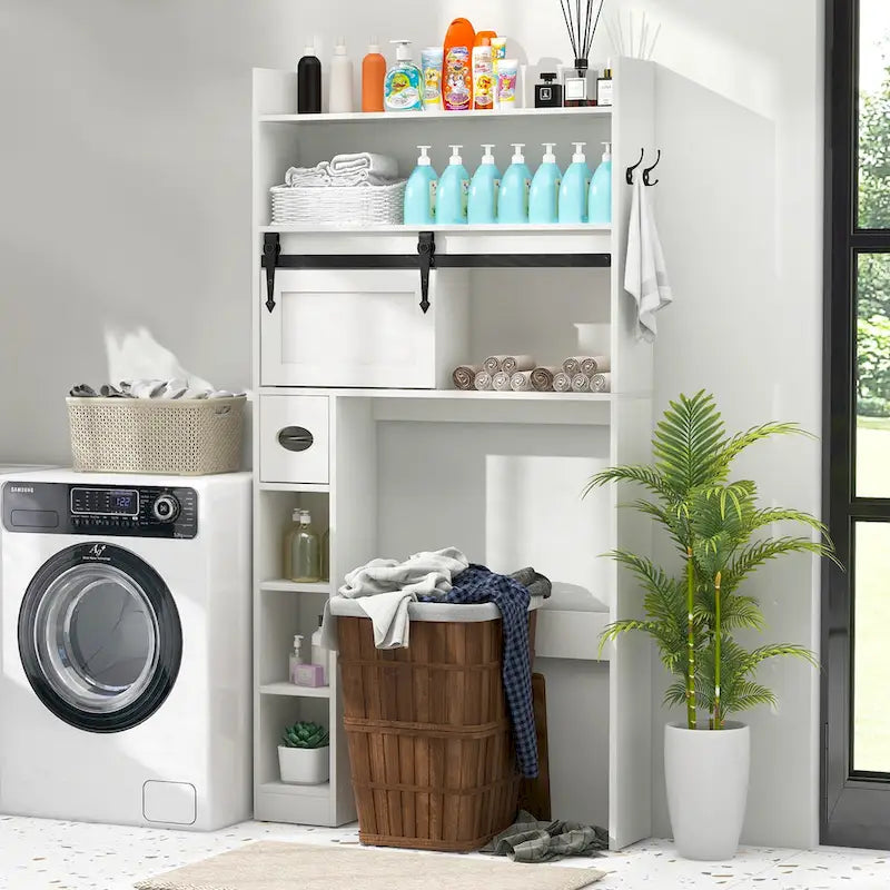Armoire de rangement Gymax à installer au-dessus des toilettes avec porte coulissante de style grange, réglable