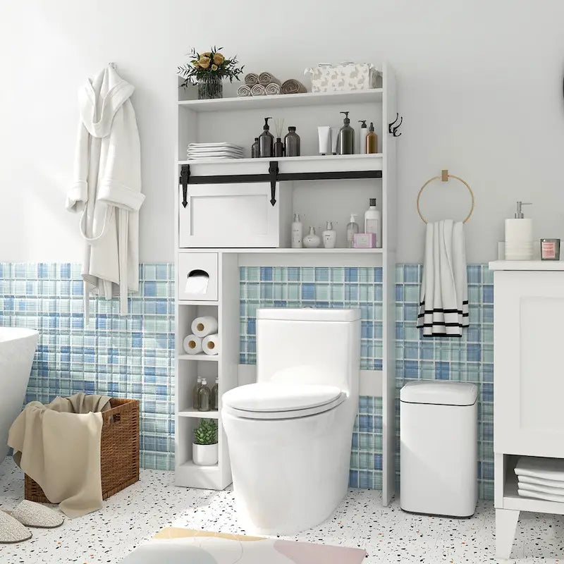 Armoire de rangement Gymax à installer au-dessus des toilettes avec porte coulissante de style grange, réglable