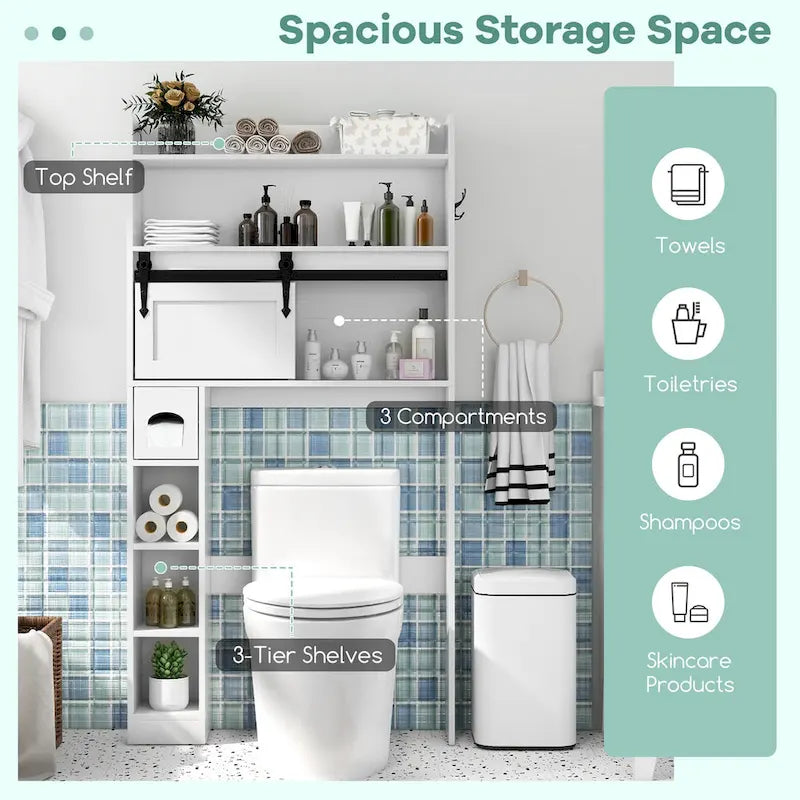 Armoire de rangement Gymax à installer au-dessus des toilettes avec porte coulissante de style grange, réglable
