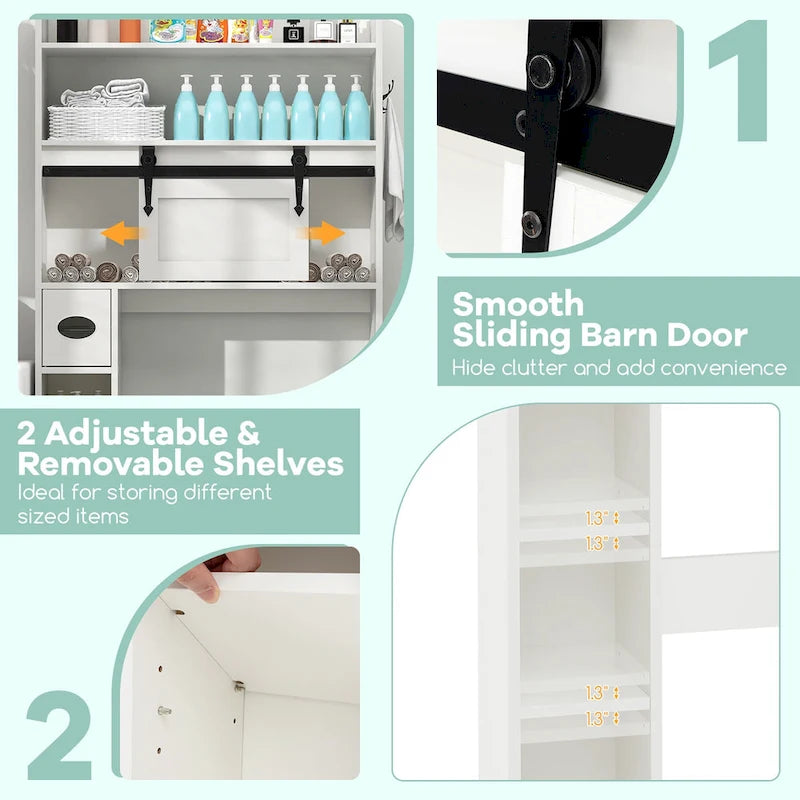 Armoire de rangement Gymax à installer au-dessus des toilettes avec porte coulissante de style grange, réglable