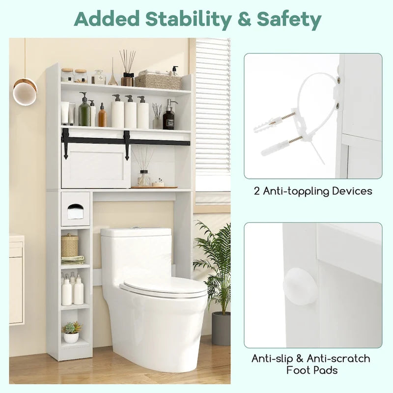 Armoire de rangement Gymax à installer au-dessus des toilettes avec porte coulissante de style grange, réglable