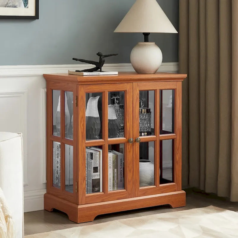 Vitrine vitrine LED en verre pour objets anciens avec portes à treillis