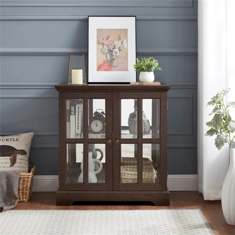 Vitrine vitrine LED en verre pour objets anciens avec portes à treillis