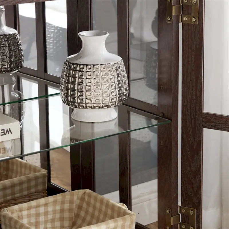 Vitrine vitrine LED en verre pour objets anciens avec portes à treillis