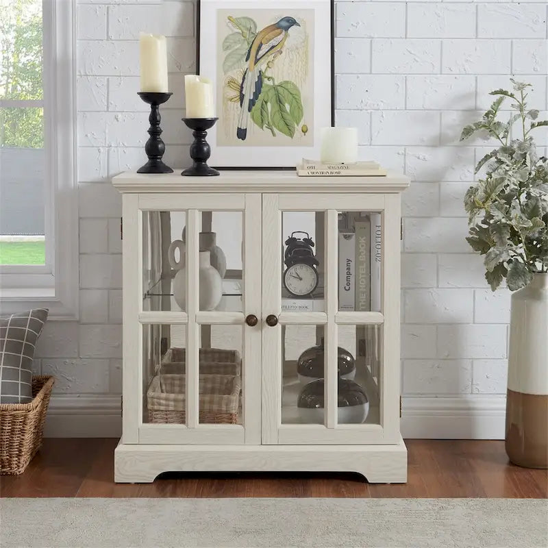 Vitrine vitrine LED en verre pour objets anciens avec portes à treillis