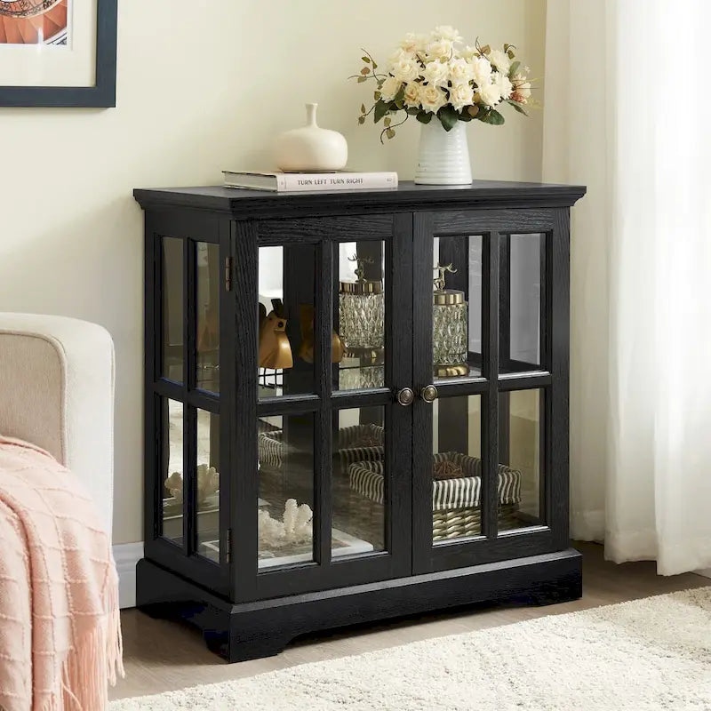 Vitrine vitrine LED en verre pour objets anciens avec portes à treillis