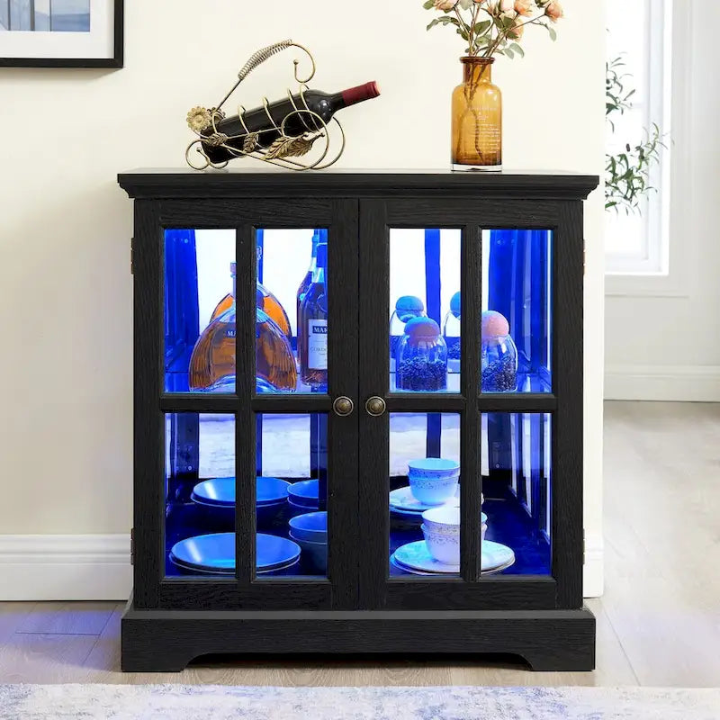 Vitrine vitrine LED en verre pour objets anciens avec portes à treillis