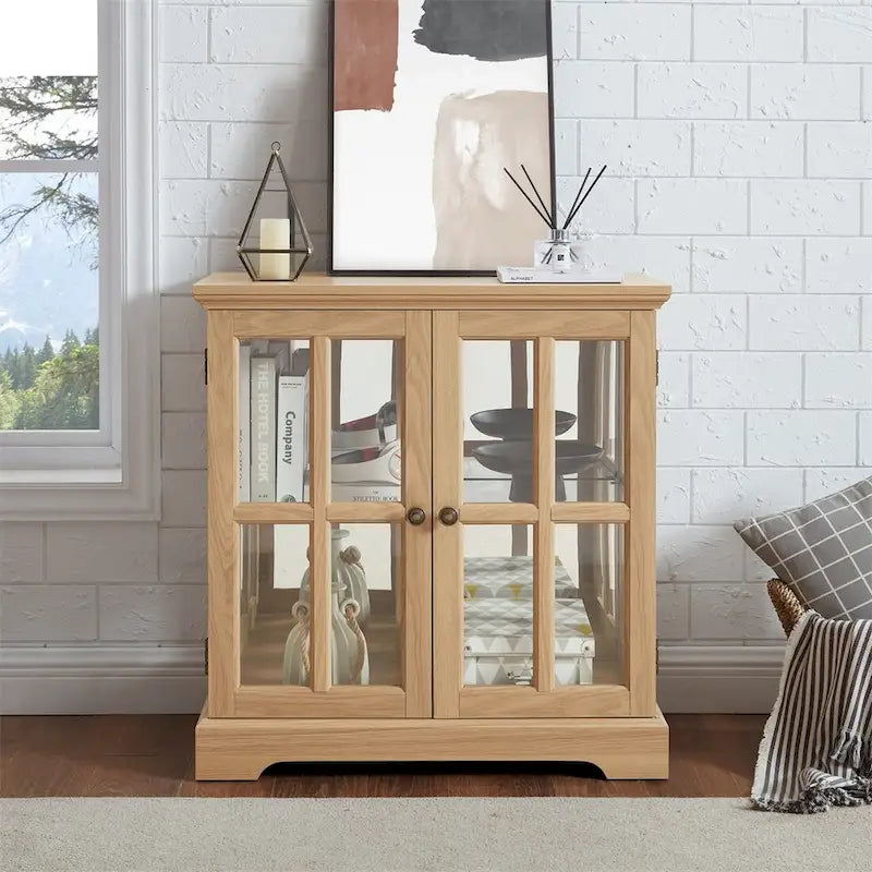 Vitrine vitrine LED en verre pour objets anciens avec portes à treillis