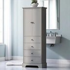 Meuble de salle de bain blanc autoportant avec 4 tiroirs et 2 portes, étagère réglable, unité de rangement en MDF imperméable