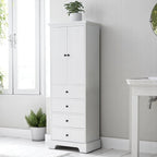 Meuble de salle de bain blanc autoportant avec 4 tiroirs et 2 portes, étagère réglable, unité de rangement en MDF imperméable