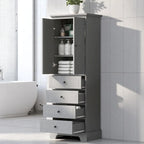 Meuble de salle de bain blanc autoportant avec 4 tiroirs et 2 portes, étagère réglable, unité de rangement en MDF imperméable