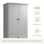 Meuble de salle de bain blanc autoportant avec 4 tiroirs et 2 portes, étagère réglable, unité de rangement en MDF imperméable