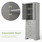 Meuble de salle de bain blanc autoportant avec 4 tiroirs et 2 portes, étagère réglable, unité de rangement en MDF imperméable