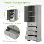 Meuble de salle de bain blanc autoportant avec 4 tiroirs et 2 portes, étagère réglable, unité de rangement en MDF imperméable