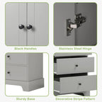 Meuble de salle de bain blanc autoportant avec 4 tiroirs et 2 portes, étagère réglable, unité de rangement en MDF imperméable
