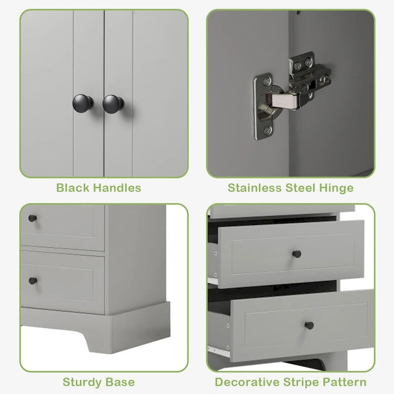 Meuble de salle de bain blanc autoportant avec 4 tiroirs et 2 portes, étagère réglable, unité de rangement en MDF imperméable