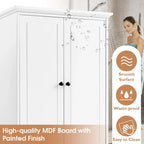 Meuble de salle de bain blanc autoportant avec 4 tiroirs et 2 portes, étagère réglable, unité de rangement en MDF imperméable