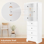 Meuble de salle de bain blanc autoportant avec 4 tiroirs et 2 portes, étagère réglable, unité de rangement en MDF imperméable