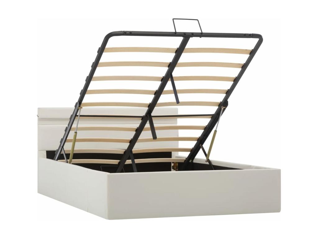 Cadre de lit ¨¤ rangement avec LED blanc similicuir 140x200 cm