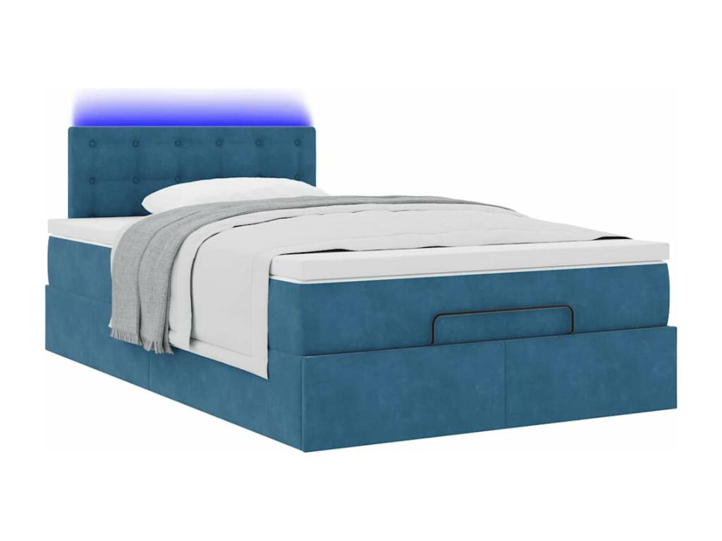 Cadre de lit ottoman avec matelas bleu fonc¨¦ 120x190 cm velours