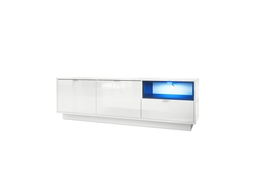 Meuble TV 153 Cm Laqu¨¦ Blanc Avec Insertion Noir LED lxhxp 153x48x38.