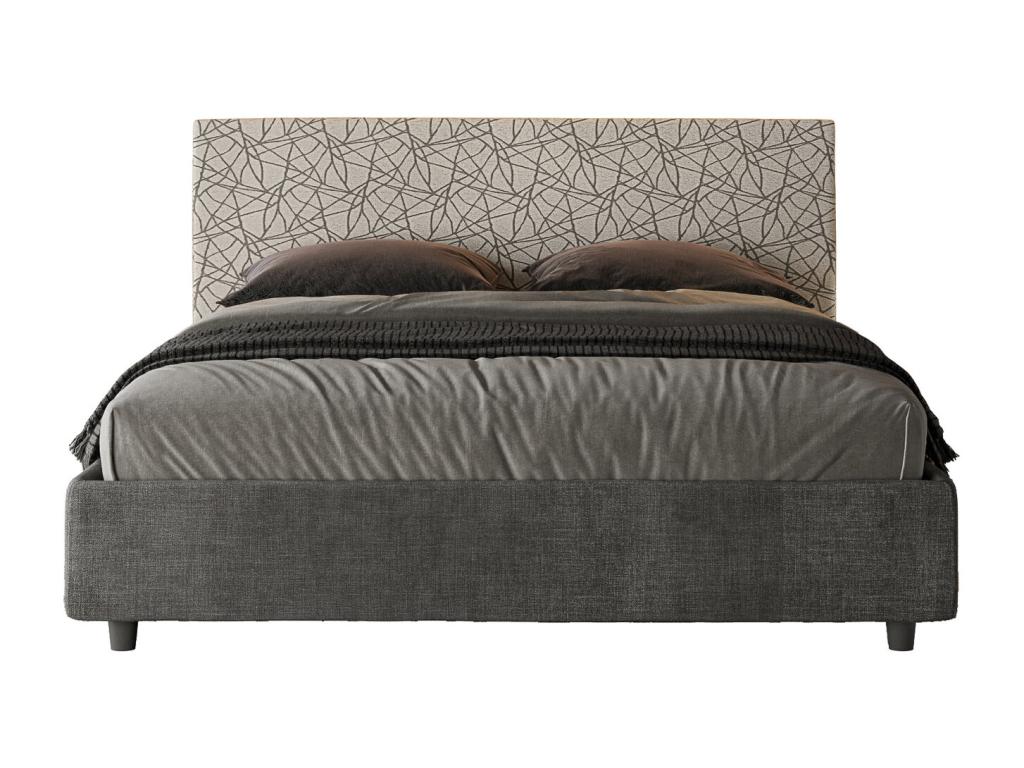 Lit coffre double capitonné¨¦ 160x200 en tissu Vertchez gris Vertchez 02