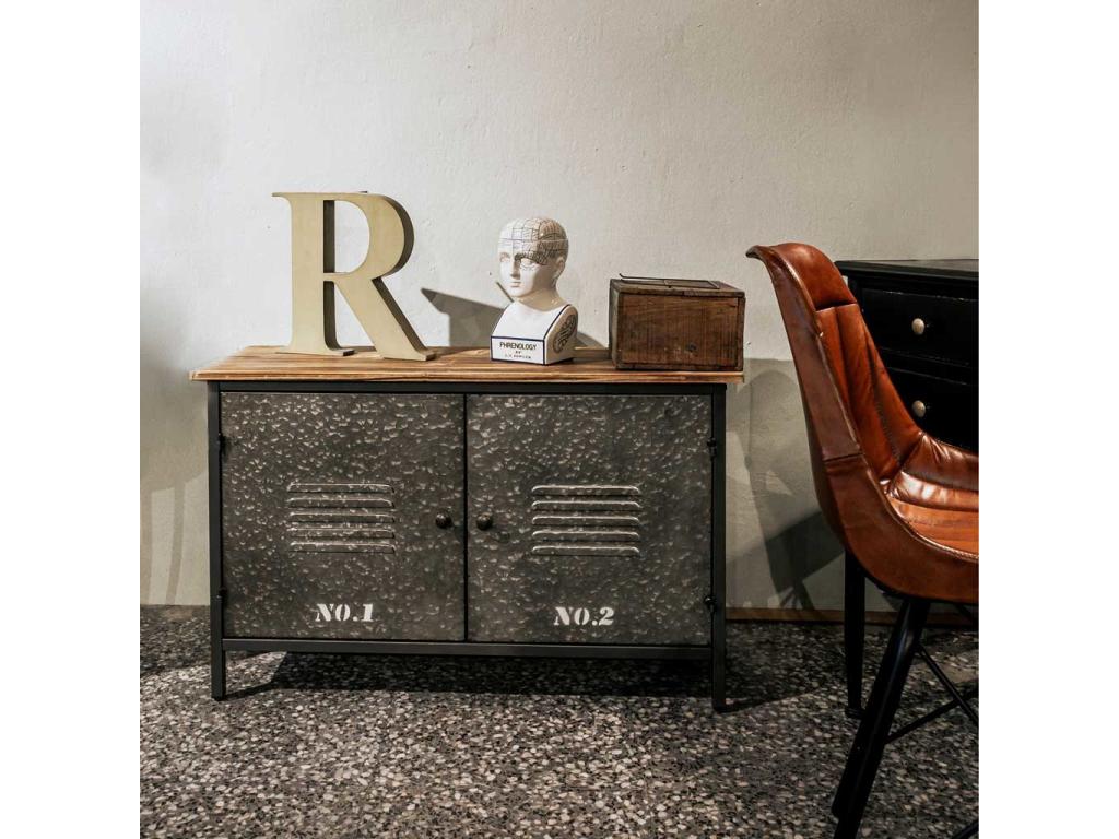 Buffet en métal et bois avec 2 portes 90,5x32,5x58h cm