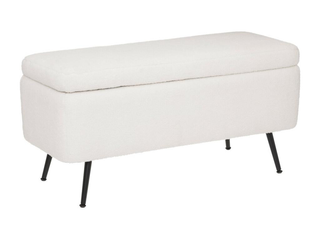Banc Coffre tissu blanc ¨¤ bouclesttes et pieds en m¨¦tal 100x40 cm