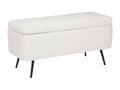 Banc Coffre tissu blanc ¨¤ bouclesttes et pieds en m¨¦tal 100x40 cm