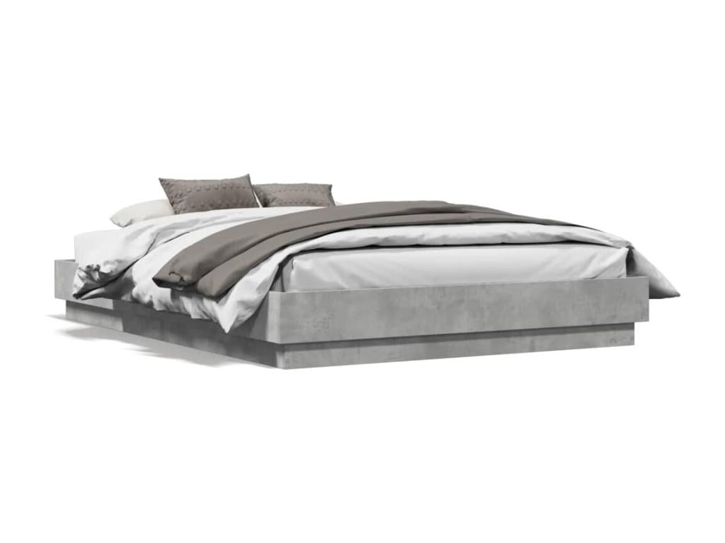 Cadre de lit gris b¨¦ton 135x190 cm bois d'ing¨¦nierie