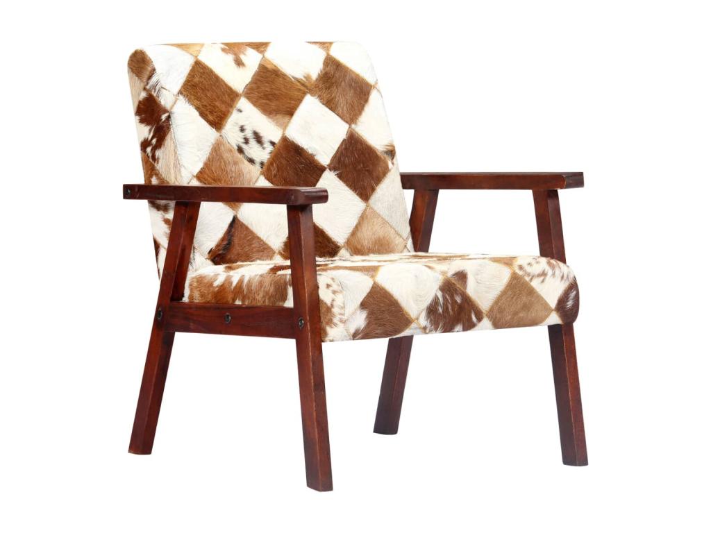 Fauteuil blanc et marron cuir véritable de ch¨¨vre