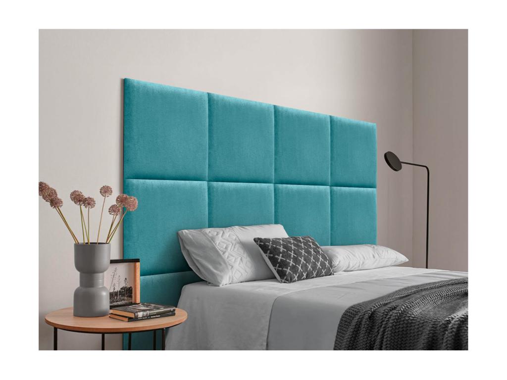 Vertchez Tête de lit tapiss¨¦e en tissu Aqualine composé¨¦e de panneaux de lit autocollants interchangeables pour chambre de luxe turquoise 110 cm