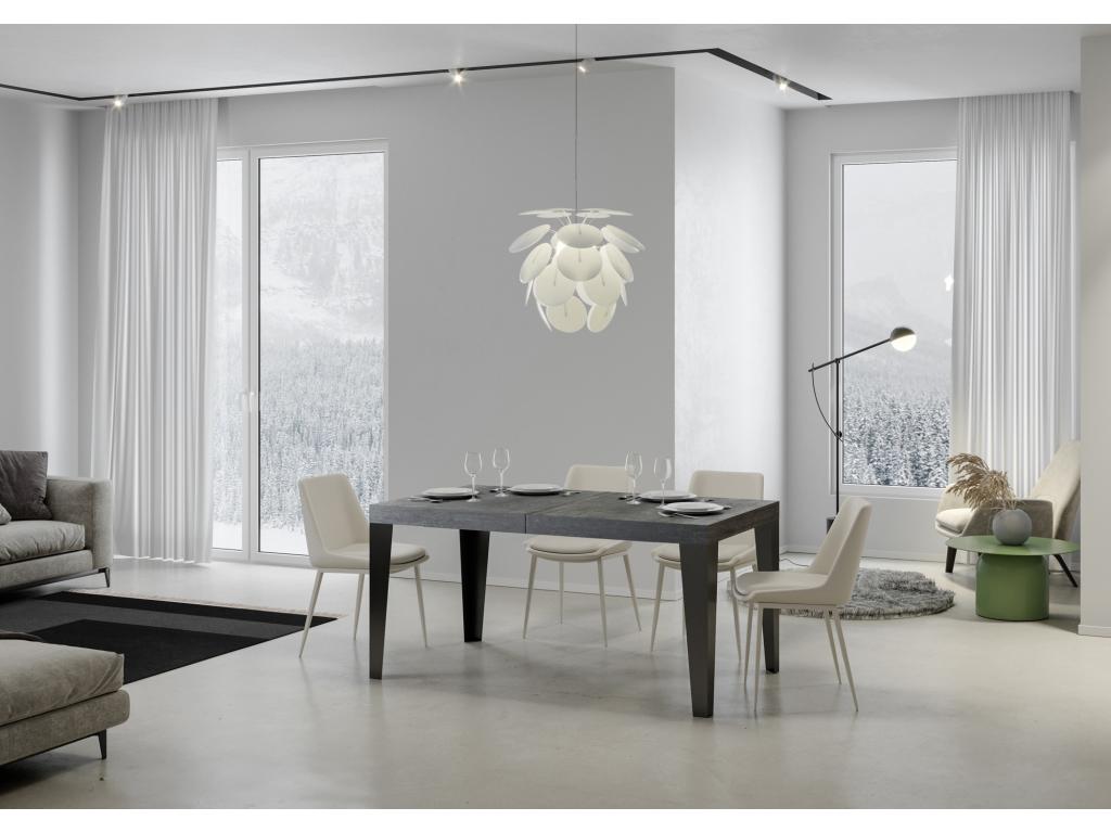 Table extensible 90x160/264 cm Flame Premium Gris B¨¦ton cadre Anthracite