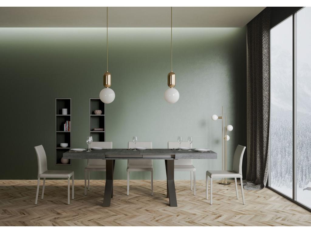 Table extensible 90x130/390 cm Vertchez Gris B¨¦ton cadre Anthracite