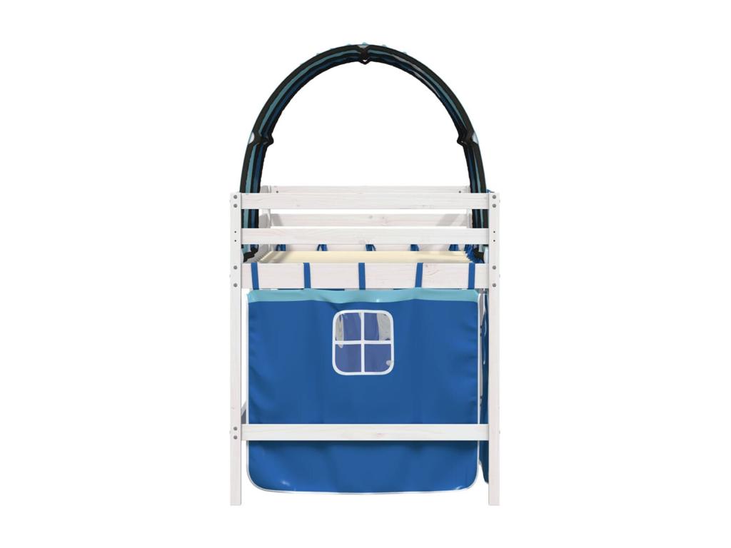 Lit mezzanine enfant avec tunnel bleu 80x200 bois pin massif