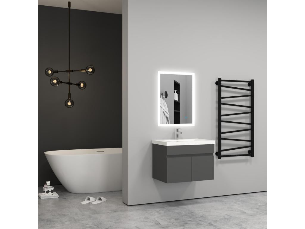 60cm Meuble salle de bain anthracite 2 portes avec une vasque ¨¤ poser Vertchez