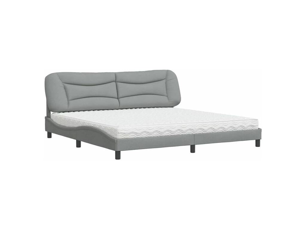 Lit avec matelas gris clair 200x200 tissu