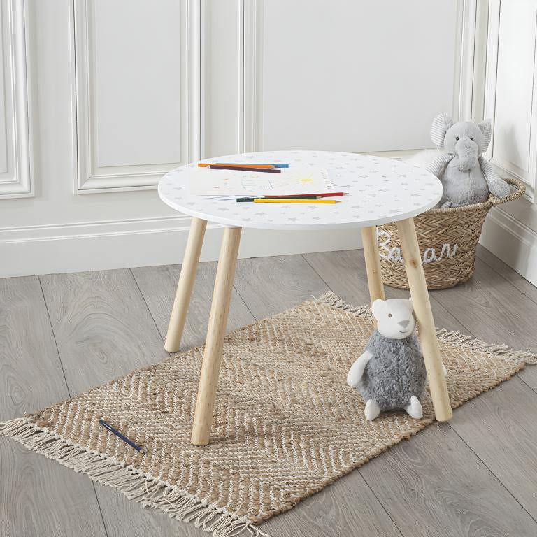 Table enfant coloris blanc motif toiles - Diam¨¨tre 60 x Hauteur 43.5 cm