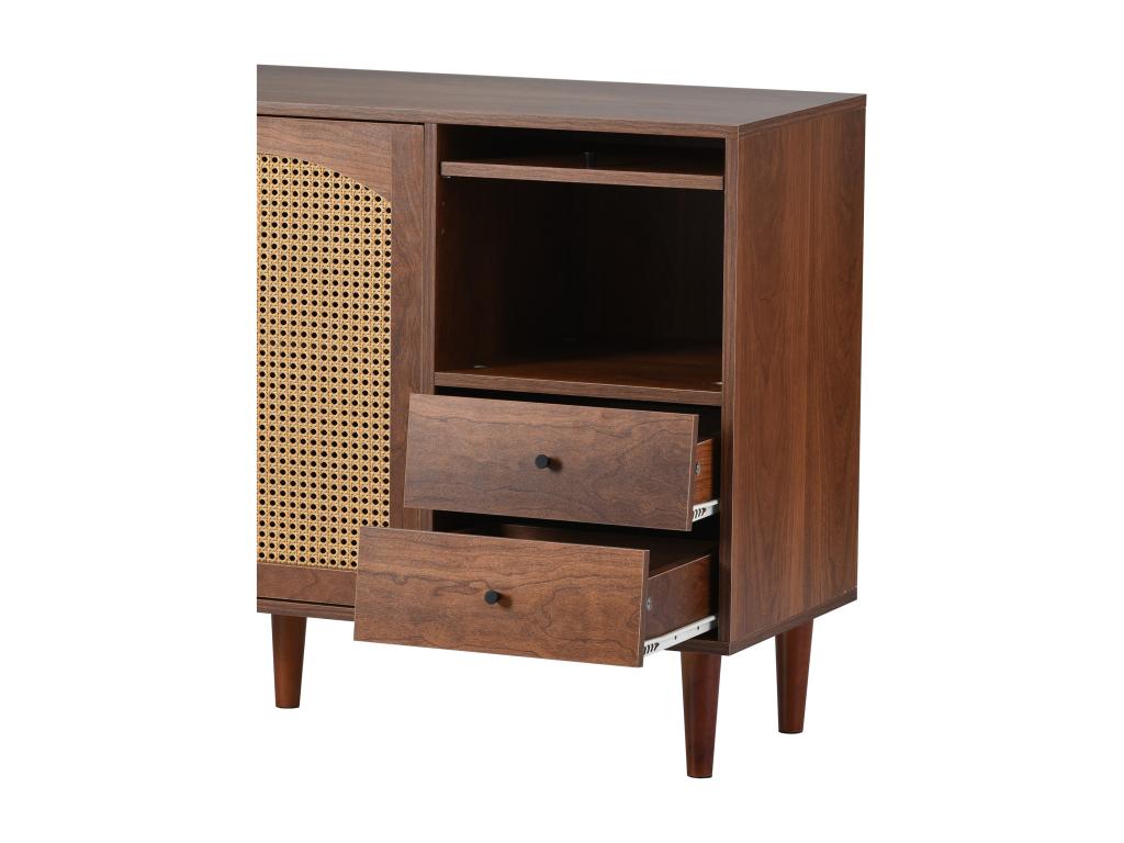 Buffet avec 3 portes et 2 tiroirs - portes en résine tressée - style campagnard - Marron