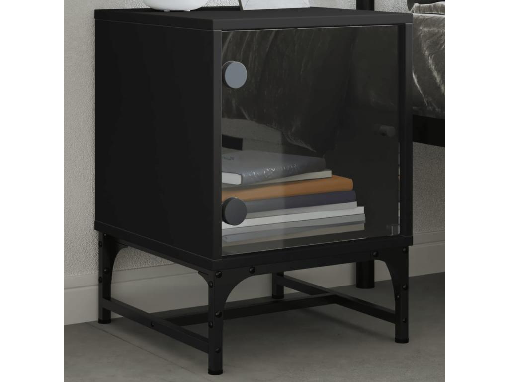Vertchez Premium - Table de chevet avec porte en verre noir 35x37x50 cm