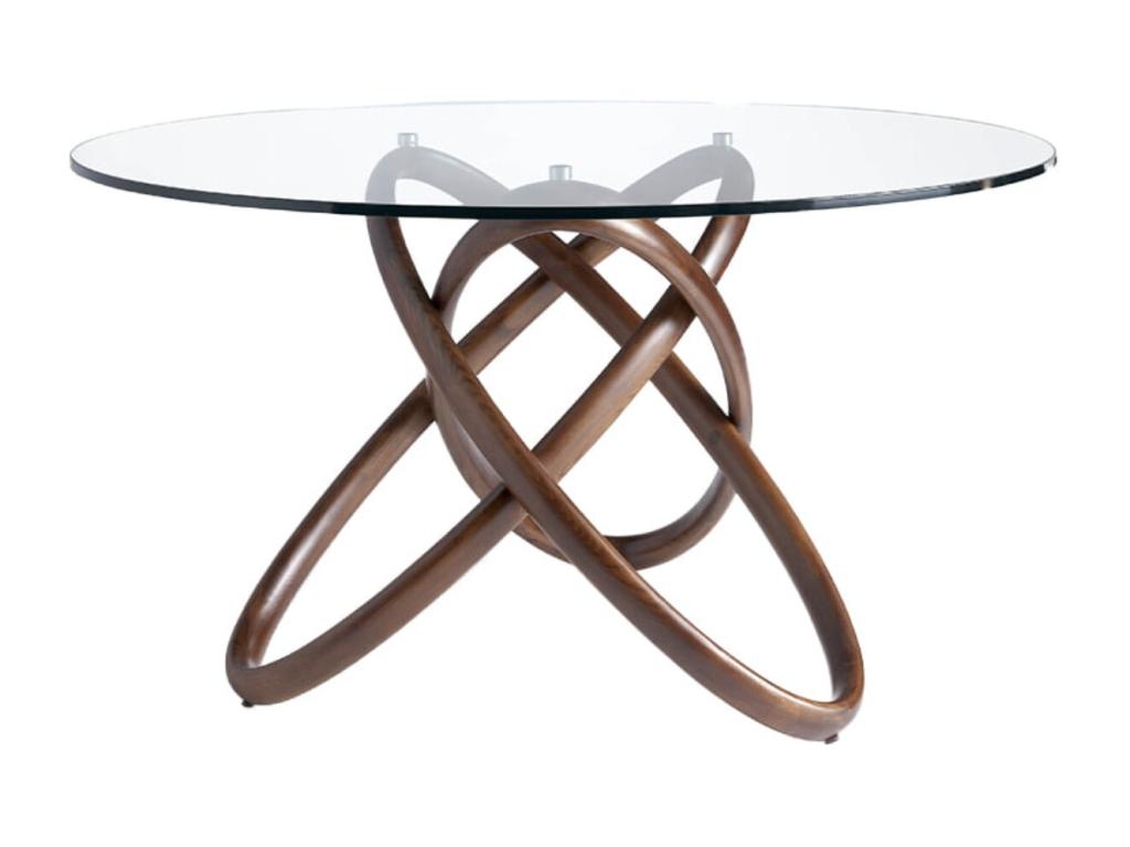 Table à manger ronde design en bois couleur noyer et verre transparent Artista-Diam¨tre 140 cm