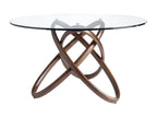 Table à manger ronde design en bois couleur noyer et verre transparent Artista-Diam¨tre 140 cm