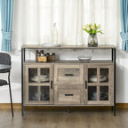 Buffet de cuisine rustique HOMCOM, meuble de service avec étagères réglables, portes vitrées et 2 tiroirs