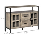 Buffet de cuisine rustique HOMCOM, meuble de service avec étagères réglables, portes vitrées et 2 tiroirs