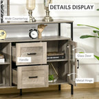 Buffet de cuisine rustique HOMCOM, meuble de service avec étagères réglables, portes vitrées et 2 tiroirs