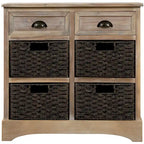 Rustic Storage Cabinet with Two Drawers and Four Classic Rattan Basket for Dining Room/Entryway/Living Room