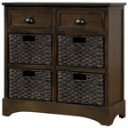 Meuble de rangement rustique avec deux tiroirs et quatre paniers classiques en rotin pour salle à manger/entrée/salon
